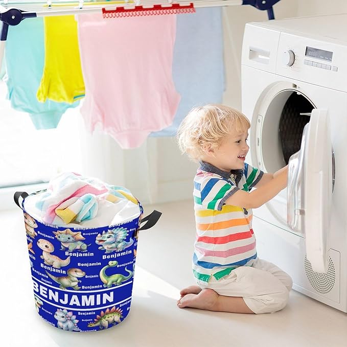 Custom Dinosaur Laundry Baskets, Personalized Dinosaur Gifts, Collapsible Laundry Hamper with Name for Kids Adults Home Decoration