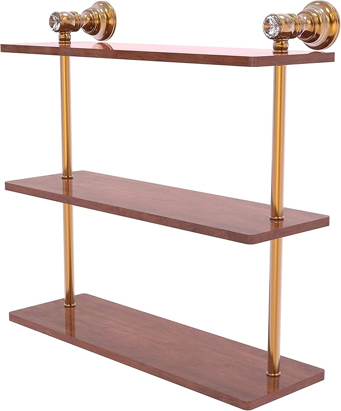 Allied Brass CC-5-16-IRW Carolina Crystal Collection 16 Inch Triple Wood Shelf, Brushed Bronze