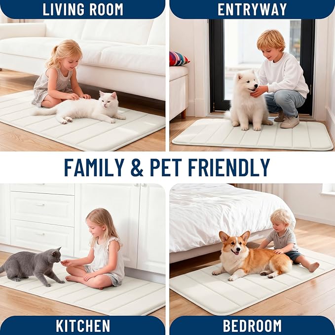 OLANLY Memory Foam Bath Mat 40x32, Super Soft Absorbent Bathroom Rugs, Quick Dry, Machine Washable Shower Floor Rugs, Bathmat Carpet, Bathroom Home Decor Accessories, Ivory