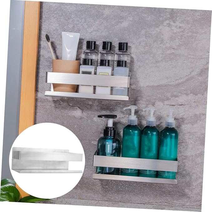 Holibanna Multifunctional Wall-Mounted Storage Rack Punch-Free Stainless Steel Kitchen and Bathroom Shelf Adjustable Metal Shelf for Home Organization