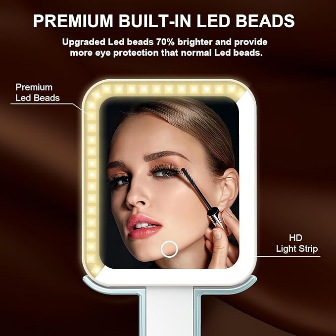Mocado Travel Makeup Mirror with Lights,20X/1X Magnifying Mirror with Light, Double Sided Travel Mirror with 3 Color Light,Dimmable Touch, Lighted Makeup Mirror for Tabletop, Handheld, Hanging(Blue)