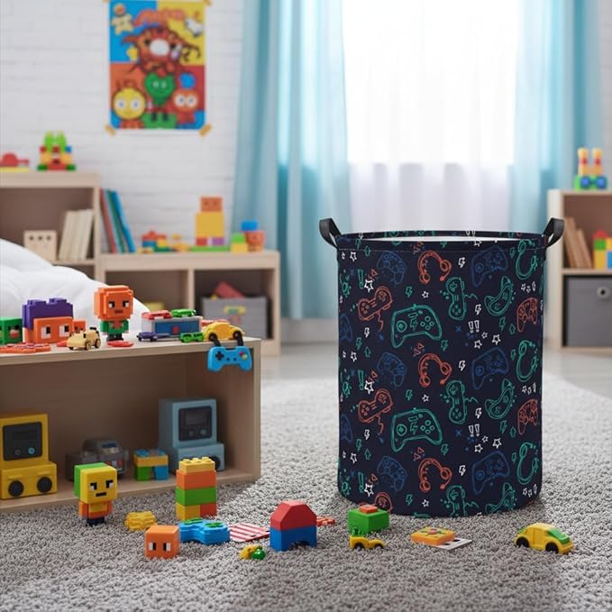 Baby Laundry Hamper kids laundry Basket Waterproof Storage Bin for Bedroom Toy Clothes Organizer Basket Woodland Animals Room D??cor(Blue Game)