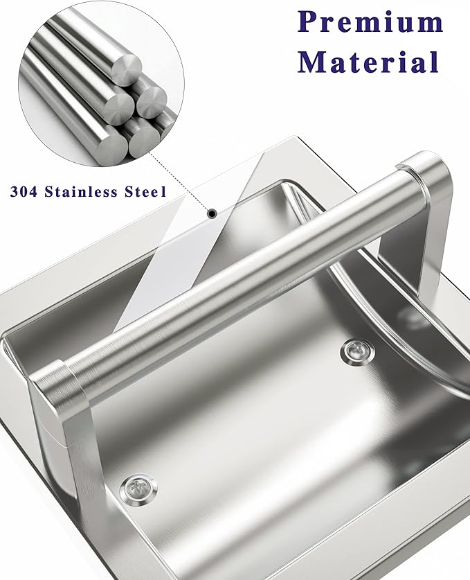 Brushed Nickel Recessed Toilet Paper Holder, Contemporary Hotel Style Pivoting in Wall Toilet Paper Holder - Recessed Toilet Tissue Holder, Regular Roll