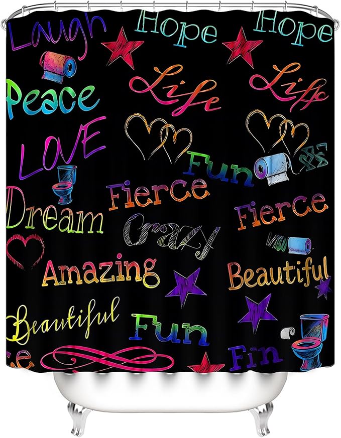 AZHM Inspirational Quotes Shower Curtain Set 4 PCS Motivational Bathroom Decor Set with Neon Typography, Bathroom Shower Curtain Accessory Set