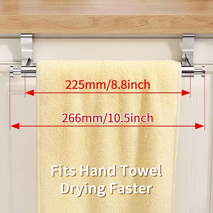 Over Cabinet Towel Holder, Stainless Steel Over The Cabinet Towel Rack Bars for Kitchen Cabinet Doors, Dish Towel Holder with Hooks, 2 Pack (Brushed Nickel)