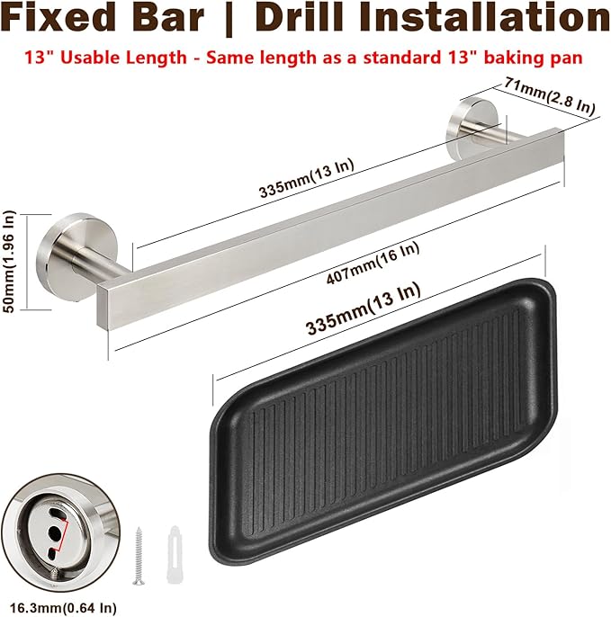 Bath Towel Bar, SUS 304 Stainless Steel Towel Rack Holder Wall Mounted, Modern Shower Rod for Bathroom Kitchen Home Decor, 16 Inch (Brushed Nickel)