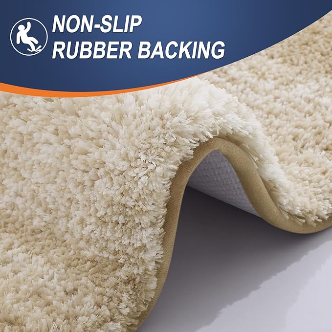 OLANLY Bathroom Rugs Sets 3 Piece, Soft Absorbent Microfiber Bath Mats and U-Shaped Contour Toilet Rug, Plush Shaggy Bath Mat Set for Bathroom (47"x20"+24"x16"+24"x20", Tan)