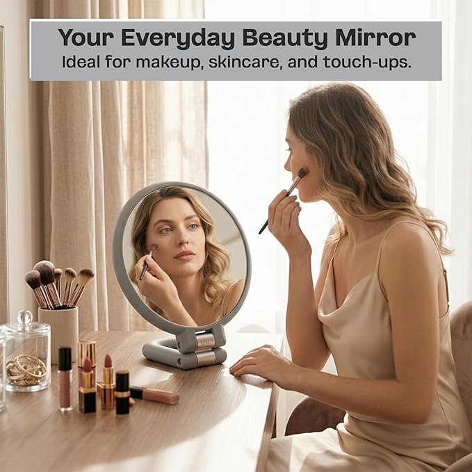 Danielle Magnification Folding Makeup Mirror, Grey, 15X