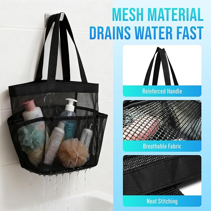 Mesh Shower Caddy Portable, Shower Tote Bag for Dorm Room Essentials, 8 Pockets Large Shower Basket for College Gym Beach Camping (1, Green)