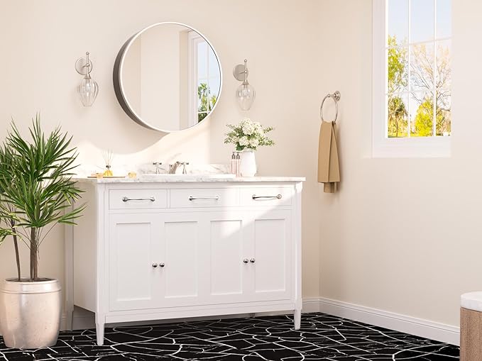 TETOTE 20 x 20 Inch Medicine Cabinet Mirror Brushed Nickel Framed Round Mirrored Medicine Cabinets for Bathroom Adjustable Shelves Modern Bathroom Mirror with Storage Wall Mounted