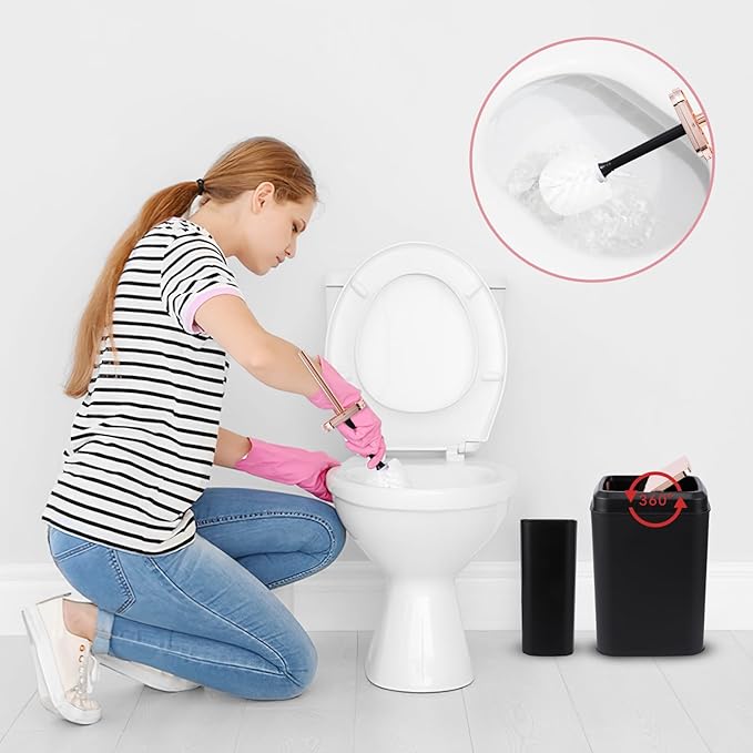 XLHOMO Black Bathroom Accessories, 9-Piece Black Bathroom Set with Trash Can, Vanity Tray, Soap Dispenser, Soap Dish, Toothbrush Holder, Toothbrush Cup, Toilet Brush and Qtip Holders