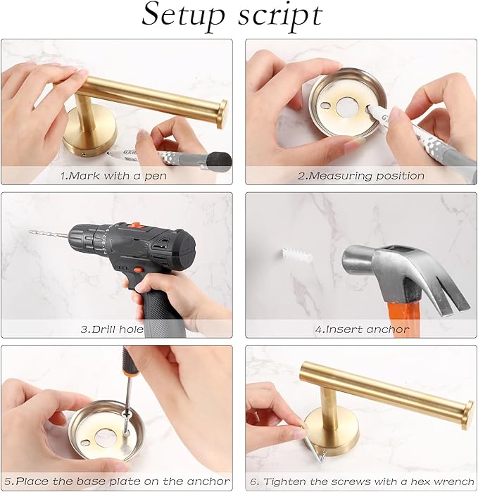 10 Pcs Matte Bathroom Hardware Set SUS304 Bathroom Hanger Set 16 Inch Hand Towel Bar Towel Holder Toilet Paper Holder Angled Hook 2 Robe Towel Hooks Wall Mounted Accessory(Gold)