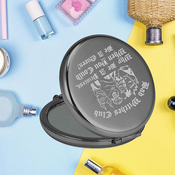 KEYCHIN Villains Club Pocket Mirror Evil Queen Fans Gifts Bad Witches Club When Be A Princess When You Could Be A Queen Compact Makeup Mirror (Bad Witches-BL)