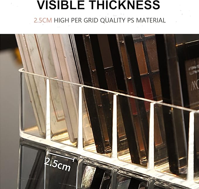 Eyeshadow Palette Makeup Organizer-Plastic Cosmetics Display Case with Adjustable Dividers, Makeup Storage for Vanity Drawer, Eyeshadow, Lipsticks
