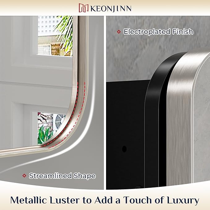 Keonjinn 20 x 26 Inch Brushed Nickel Recessed Medicine Cabinets, Bathroom Mirrored Medicine Cabinet, Brushed Nickel Stainless Steel Framed, Adjustable Shelves, In Wall or Surface Mount, Sturdy, Modern