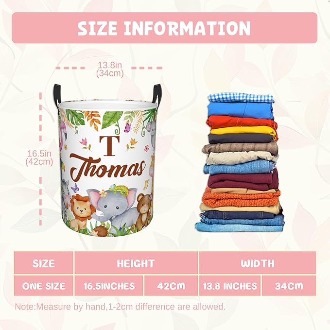 Custom Animal Laundry Baskets, Personalized Animal Pattern Gifts with Customized Name, Collapsible Laundry Hamper for Kids Adults Home Decoration,16.5 X 13.8in