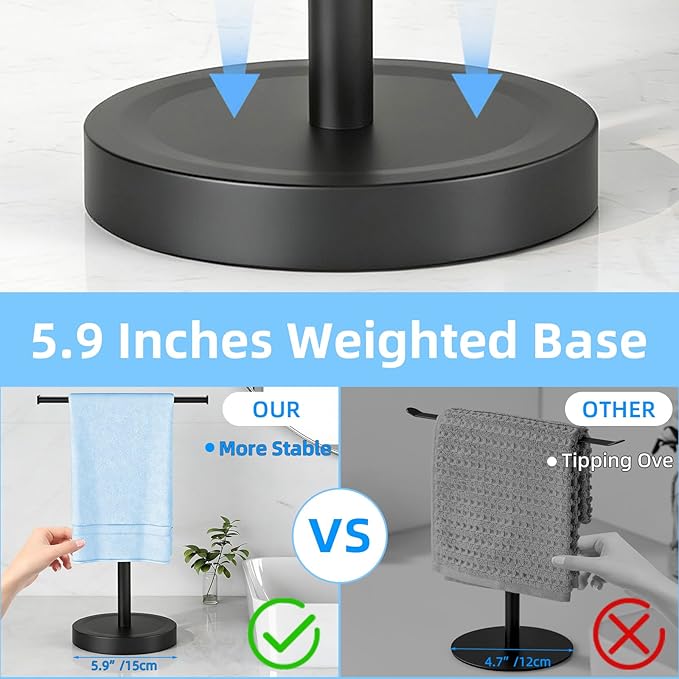 Hand Towel Stand, Stainless Steel Hand Towel Holder Rack for Bathroom Countertop, 16.5Inch Adjustable Retractable T-Shape Free Standing Hand Towel Rack for Bathroom Kitchen Countertop, Matte Black