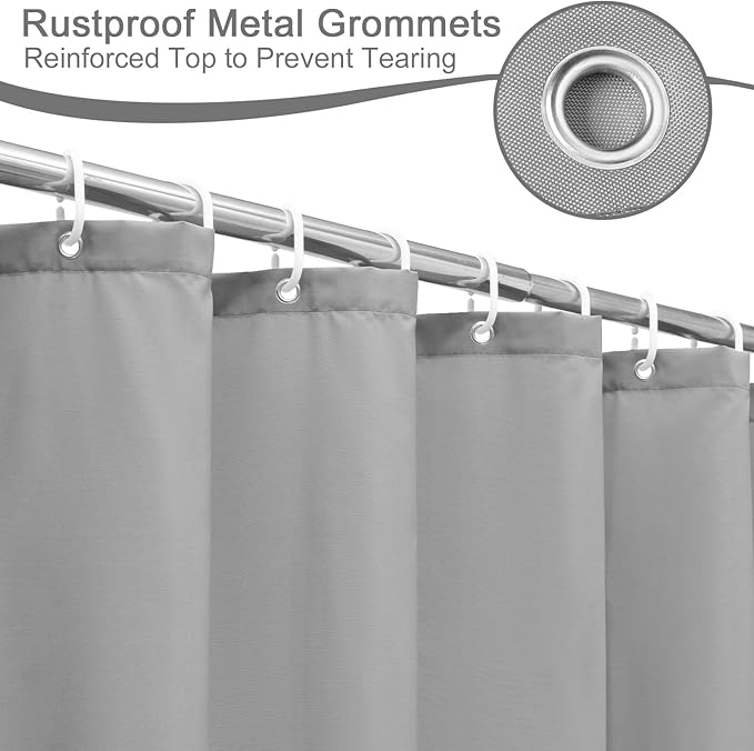 AooHome Extra Long Shower Curtain 72 Width x 78 Height Inch, Fabric Shower Curtain Liner for Hotel with Hooks, Water Repellent, Light Grey