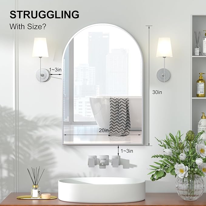 Recessed Medicine Cabinet for Bathroom,Brushed Nickel Arched Medicine Cabinet with Mirror,Arch Mirrored Medicine Cabinets Recessed,Bathroom Mirror with Storage,Open from Left to Right 20x30
