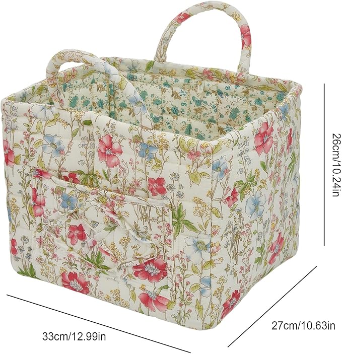Quilted Laundry Basket with Handles, Aesthetic Collapsible Fabric Storage Basket for Clothes, Diapers & Toys - Multi-Purpose Boho Organizer Tote for Car, Home & Picnic (F)