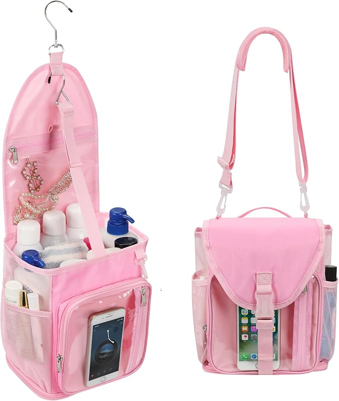 Ethereal Shower Caddy Portable, Mesh Shower Caddy Bag for College Dorm Room Essentials, Hanging Shower Bag for Gym, Camping, Beach(Pink)