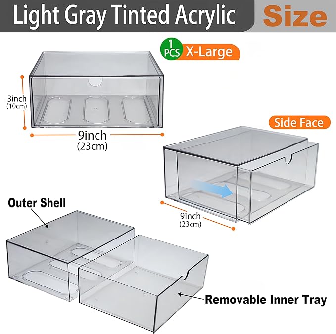 10 Pack Acrylic Storage Drawers Plastic Drawers Storage Clear Stackable Display Bins for Fridge Organizers Small Plastic Drawer for Makeup Organizers Cosmetic Display Case