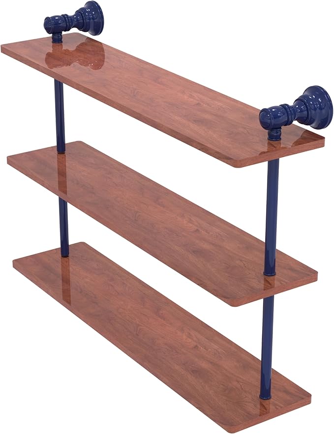 Allied Brass CL-5-22-IRW-MBL Carolina Collection 22 Inch Triple Wood Shelf, Mediterranean Blue