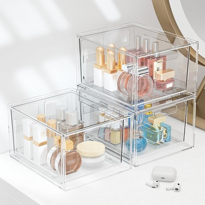 StorMiracle 2 Pack Clear Makeup Organizer and Acrylic Organizers???Plastic Storage Bins with Handles for Vanity, Kitchen Cabinets, Pantry Organization and Storage