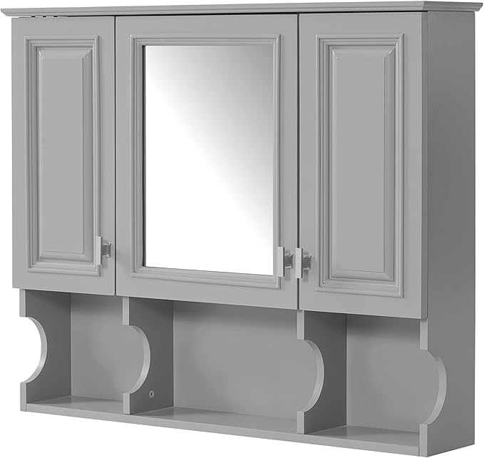 Merax Bathroom Wall Cabinet with Mirror, Wall Mounted Medicine Cabinet with Adjustable Shelves and Open Spaces, 35" x 28" Mirrored Door Over The Toilet Bathroom Storage Cabinet