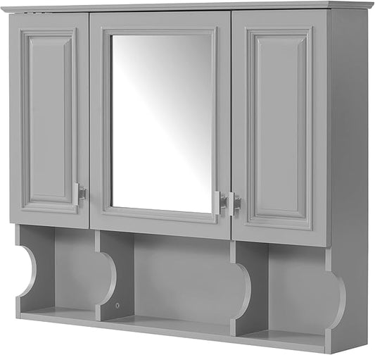 Bathroom Wall Cabinet with Mirror, Medicine Cabinet with 3 Doors and Adjustable Shelf, Space Saver Storage Cabinets Over The Toilet for Bathroom (35'' x 28'')