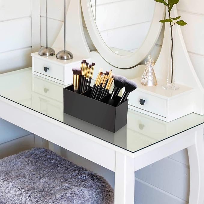 Tbestmax Makeup Brush Holder Organizer Cosmetic Brushes Container Storage 3 Slots - Great for Vanity (Black)