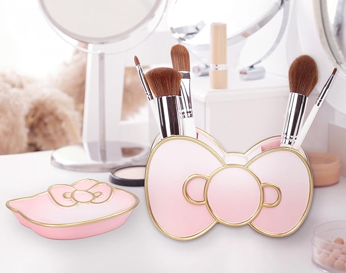 Jay Franco Hello Kitty Bathroom Accessories - 2 Piece Pink Resin Bathroom Décor and Storage Set Includes Toothbrush Holder and Soap Dish