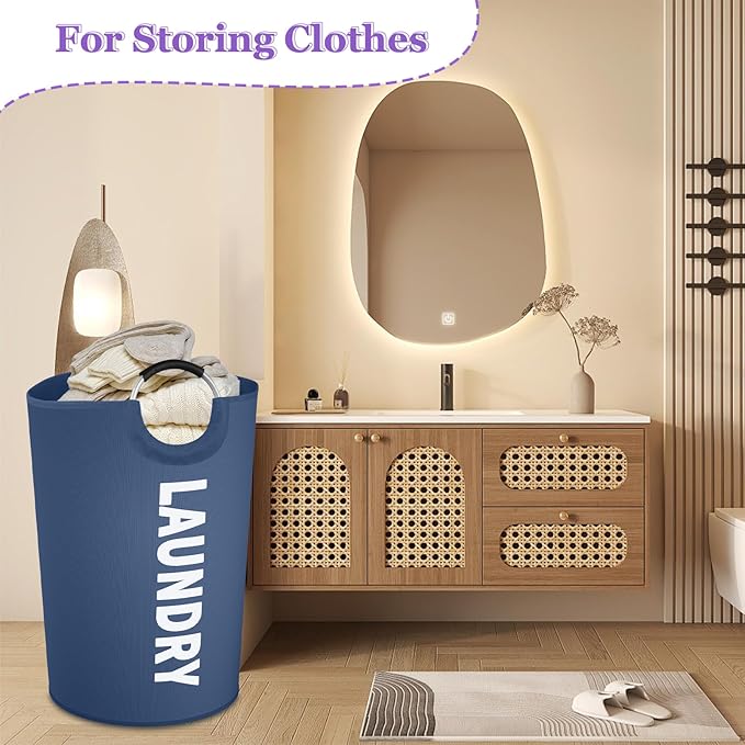 125L Collapsible Laundry Basket with Handles, Extra-large Laundry Hamper for Bedroom, Freestanding Dirty Clothes Basket, Sturdy Laundry Bin for Living Room, Camping, Navy Blue