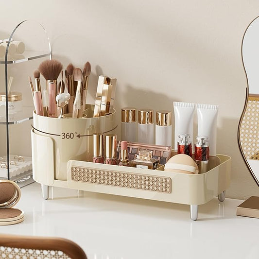 Roating Makeup Caddy Organizer for Vanity, Large Capacity Cosmetic Display Case, Clear Acrylic Countertop Beauty Storage Holder for Skincare, Brush Eyeliner Lipstick, Counter Table, Cream
