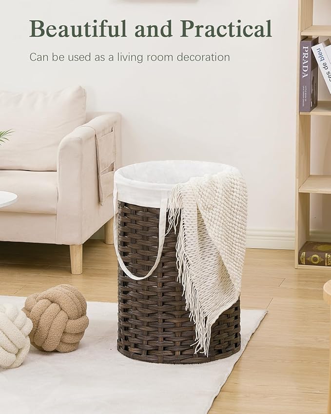 SETVSON Laundry Hamper Laundry Basket Round 19.0 Gal (72 L) Handwoven Rattan Hamper, Large Wicker Laundry Hamper with Removable Laundry Bag Handles 2 Mesh Bags for Bathroom Living Room Brown (No Lid)