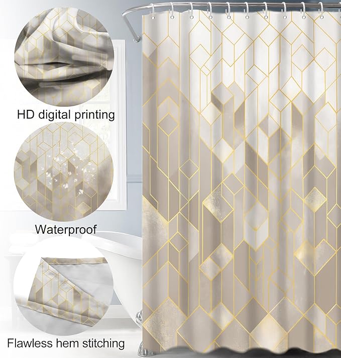Lnond 4Pcs Bathroom Sets with Shower Curtain and Rugs, Beige Bathroom Shower Curtain Sets, Beige Gradient Modern Bathroom Sets with Rugs and Accessories