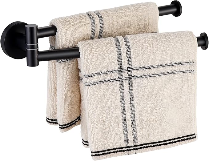 KES Black Swivel Towel Bar for Bathroom 9-Inch Swing Out Double Towel Bar 2-Arm Kitchen Wall Mounted SUS 304 Stainless Steel Matte Black, A2106S23-BK
