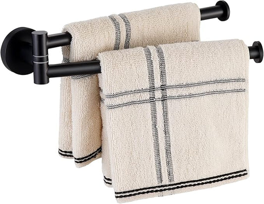 KES Black Swivel Towel Bar for Bathroom 9-Inch Swing Out Double Towel Bar 2-Arm Kitchen Wall Mounted SUS 304 Stainless Steel Matte Black, A2106S23-BK