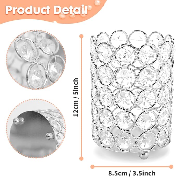 ShellKingdom Makeup Brush Holder, Clear Crystal Diamond Cosmetic Brush Storage Organizer Holder, Candle Holder for Wedding Christmas Birthdays Gifts Home Office Decor Dresser