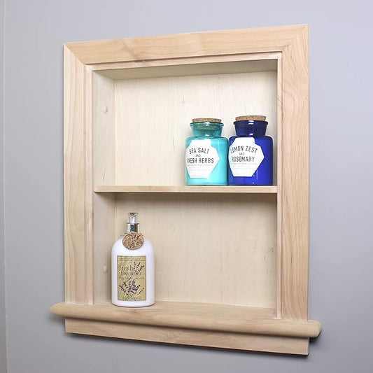 Fox Hollow Furnishings 14x18 Aiden Recessed Wall Niche Medicine Cabinet Replacement, in The Wall Bathroom Cabinet Insert Shelf/Shelves, Made in North America, Real Wood, NO MDF, Plain, Unfinished