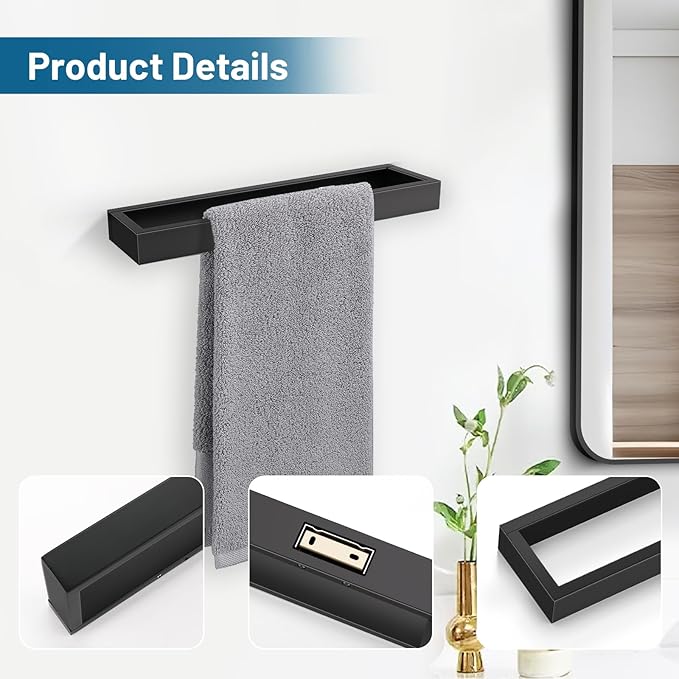 TNOMS Single Towel Bar Towel Holder Bathroom Hardware Accessories,Stainless Steel Wall-Mounted Towel Rack Towel Rail,12 Inches Matte Black