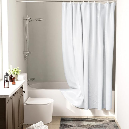 Encasa XO Luxury Jacquard Shower Curtain ZZ White 72x72 in | Rustproof, Wrinkle-Free, Water-Repellent & Machine Washable | Elegant Heavy Fabric for Bathroom Decor & Bathtub Use