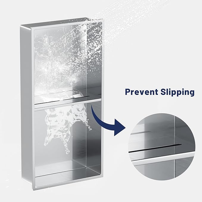 Stainless Steel Shower Niche 24" X 12" No Tile Needed Niche Shower with Two-Tier Recessed Wall Niches Insert for Bathroom Kitchen Storage, Brushed Nickel