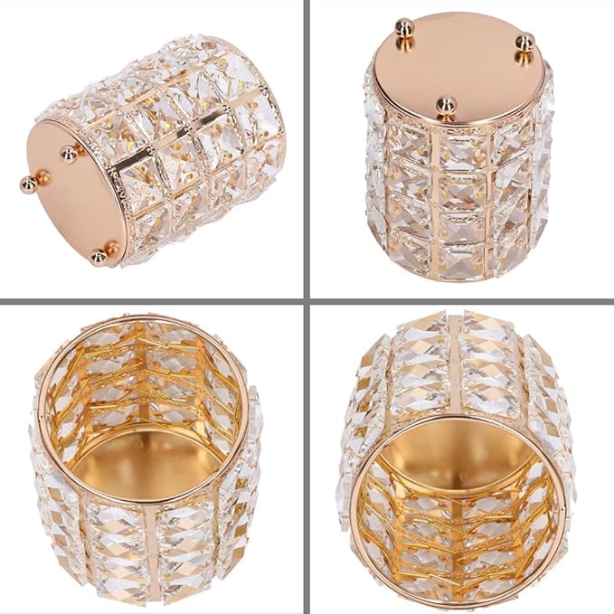AKOAK 1 Pack Crystal Makeup Brush Holder Office Supplies Storage Rack Eyebrow Pencil/Lipstick/Pencil Makeup Container, Dressing Table, Bedroom, Office (Gold)