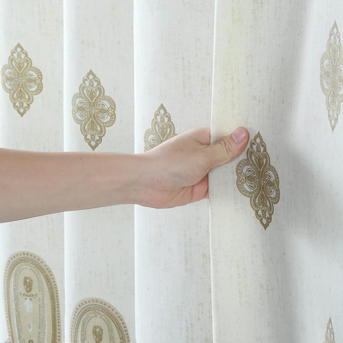 Hudson Vintage Gray Pinted Paisley Window Curtain Pair,Farmhouse Taupe 2 Panels Set,Each 42" W x 63" L and Total 84" Wide and 63" Long