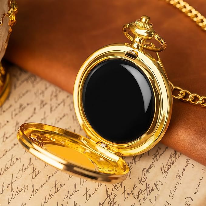 ManChDa Scrying Mirror Black Obsidian Mirror Lucky Dragon & Phoenix Pocket Watch Shell Witchcraft Kit Wiccan Supplies and Tools Witchy Gifts, Gold