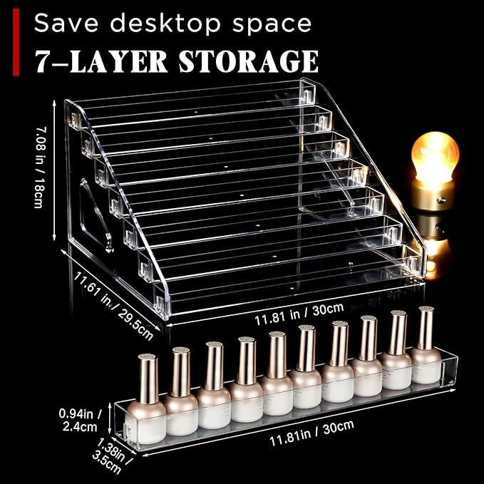 Jetec 1 Pcs 7 Tiers Style Acrylic Card Display Stand Sunglasses Organizer Nail Polish Holder Versatile Display for Trading Cards Greeting Card Stand Essential Oils Cosmetic Eyewear Rack