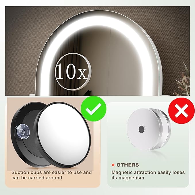 Gvnkvn Vanity Mirror with Lights, 15.2’’ LED Makeup Mirror Detachable 10X Magnification, Smart Touch Control, 3 Color Lighting Modes,360°Rotation Tabletop Make Up Mirror for Bedroom Bathroom(Curved)
