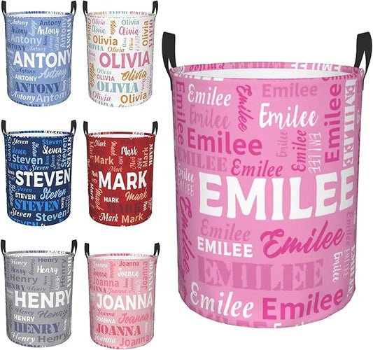 Custom Name Laundry Basket, Personalized Collapsible Laundry Hamper with Name for Bathroom Bedrooms, Customized Dirty Clothes Hamper Storage Basket Gifts for Kids Boys Girls Baby Men Women