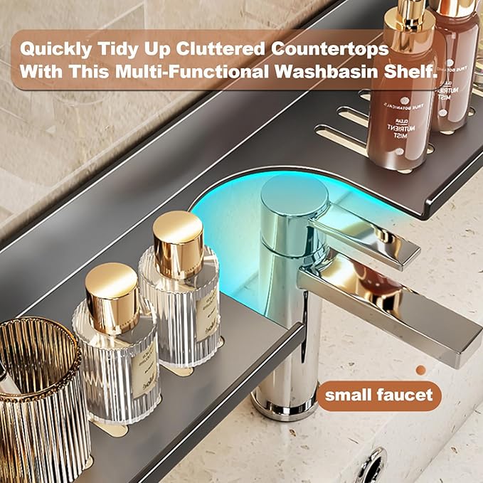 Suction Cup Bathroom Organizer, Over The Sink Soap Dispenser Holder, No Drill Wall Mounted Shelf for Bathroom Vanity, Kitchen Sink, Countertop Storage,60cm